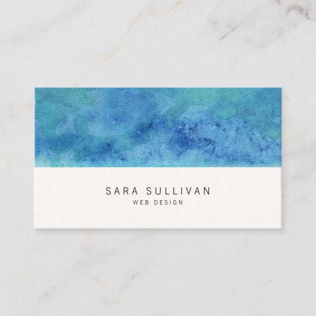 Blue Watercolor Wash Web Design Business Card (Front)