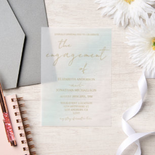 Blue Watercolor Wave Engagement Party Vellum Invitations