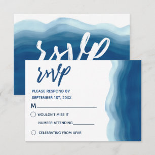 Blue Watercolor Wave RSVP Cards
