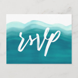 Blue Watercolor Wave   RSVP Invitation Postcard
