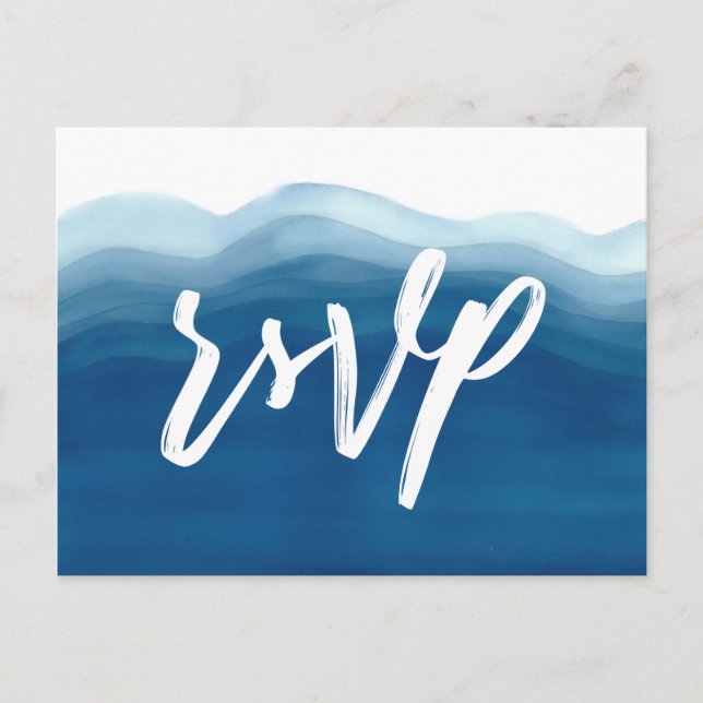 Blue Watercolor Wave | RSVP Invitation Postcard (Front)