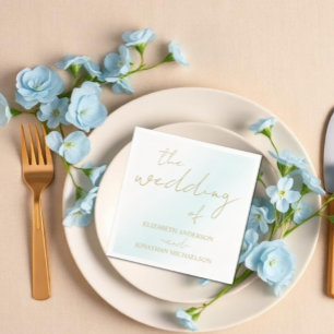 Blue Watercolor Wave Wedding Napkin