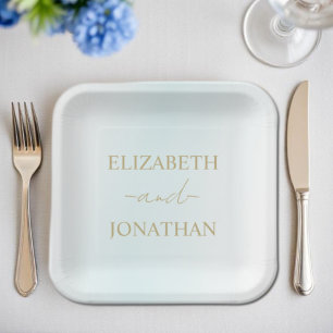 Blue Watercolor Wave Wedding Paper Plate