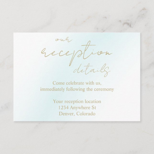 Blue Watercolor Wave Wedding Reception Enclosure Card (Front)