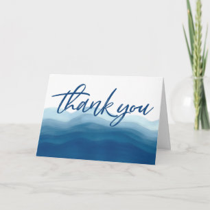 Blue Watercolor Wave Wedding   Thank You Cards