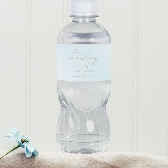 Blue Watercolor Wave Wedding Water Bottle Label (Creator Uploaded)