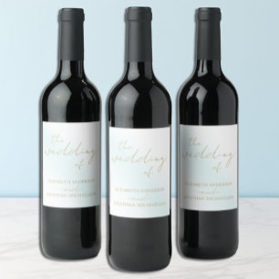 Blue Watercolor Wave Wedding Wine Label