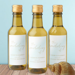 Blue Watercolor Wave Wedding Wine Label