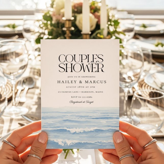 Blue Watercolor Waves Couples Bridal Shower Invitation (Creator Uploaded)