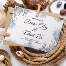 Blue Watercolor Wedding Announcement Postcard