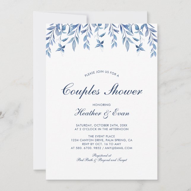 Blue Watercolor Wedding Couples Shower Invitation (Front)
