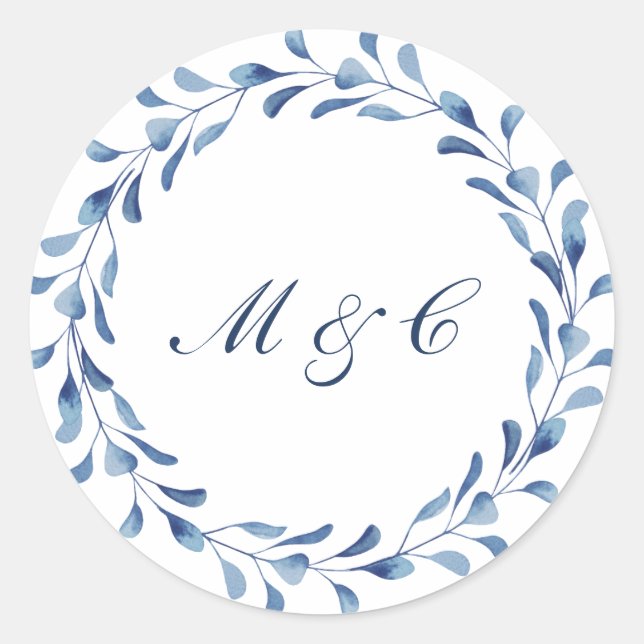 Blue Watercolor Wedding Envelope Seal / Favour (Front)