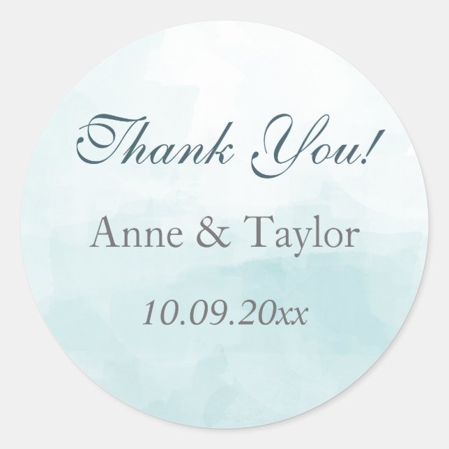 Blue Watercolor, Wedding Favours, Thank You Classic Round Sticker (Front)