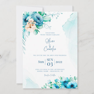 Blue Watercolor Wedding Invitation