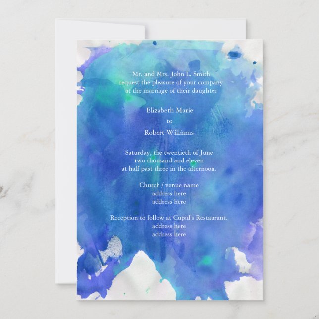 Blue Watercolor Wedding Invitation (Front)