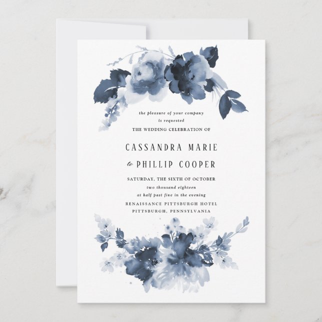 Blue Watercolor Wedding Invitation Suite (Front)