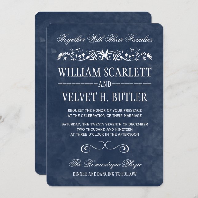 Blue Watercolor Wedding Invitations (Front/Back)
