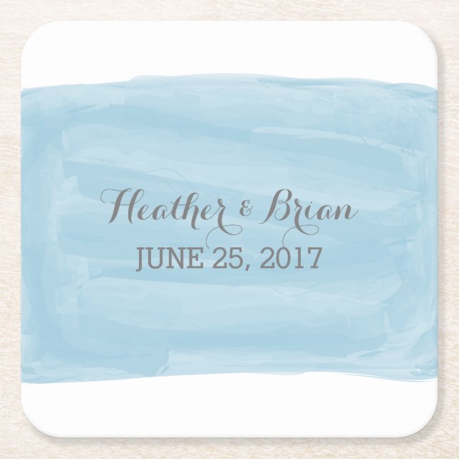 Blue Watercolor Wedding Paper Coasters (Front)
