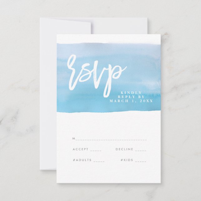 Blue Watercolor wedding rsvp card, reply card (Front)