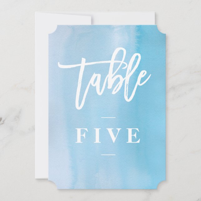 Blue watercolor wedding table number (Front)