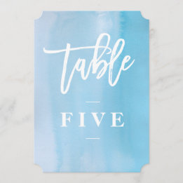 Blue watercolor wedding table number