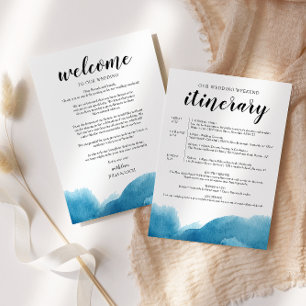 Blue Watercolor Wedding Welcome Letter & Itinerary Invitation