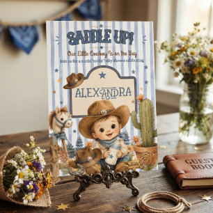 Blue Watercolor Western Cowboy Baby Shower Invitation