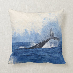 Blue Watercolor Whale Cushion