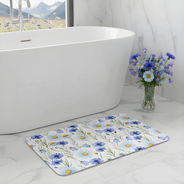 Blue Watercolor Wildflower Bath Mat (Creator Uploaded)