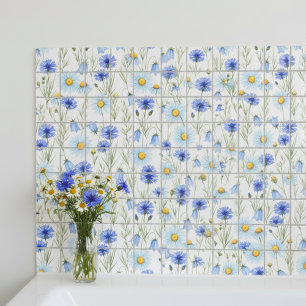 Blue Watercolor Wildflower Ceramic Tile