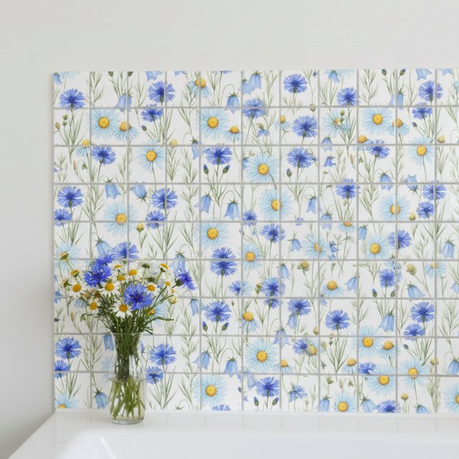 Blue Watercolor Wildflower Ceramic Tile (Creator Uploaded)