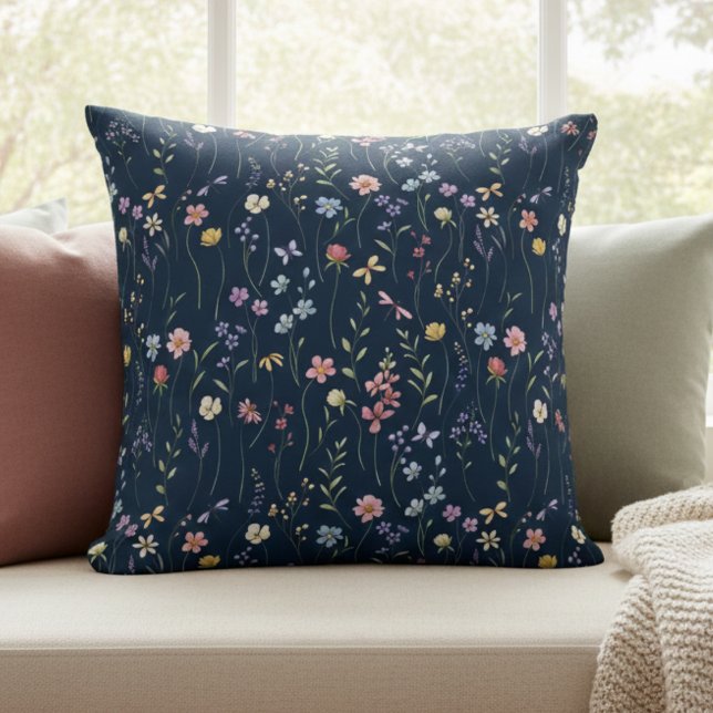 Blue Watercolor Wildflower  Cushion (Creator Uploaded)