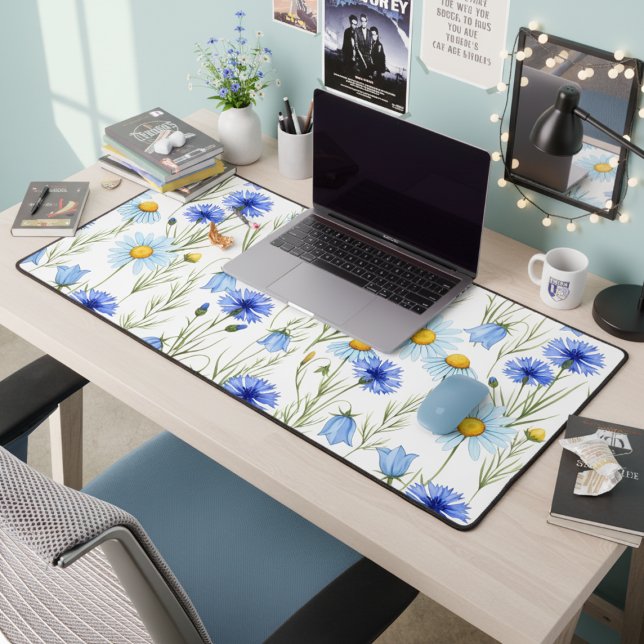 Blue Watercolor Wildflower Desk Mat (Creator Uploaded)