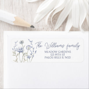 Blue watercolor wildflower floral return address return address label