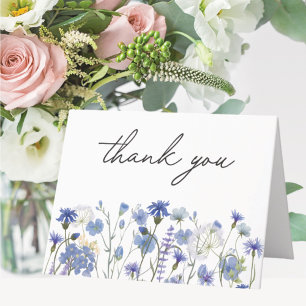 Blue Watercolor Wildflower Garden  Thank You Card