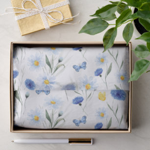 Blue Watercolor Wildflower Meadow Butterfly Tissue Paper
