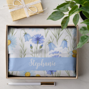 Blue Watercolor Wildflower Monogram Name Tissue Paper