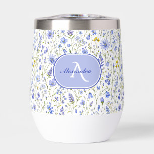 Blue Watercolor Wildflower Pattern Custom Name