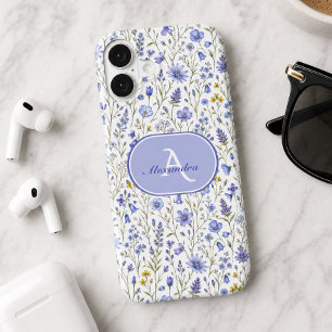 Blue Watercolor Wildflower Pattern Custom Name