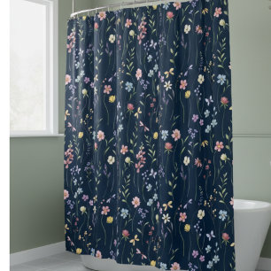 Blue Watercolor Wildflower   Shower Curtain