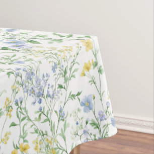 Blue Watercolor Wildflower Tablecloth