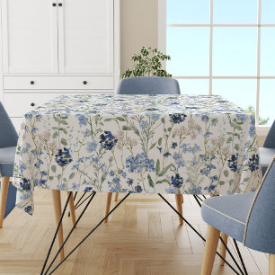 Blue Watercolor Wildflower Tablecloth