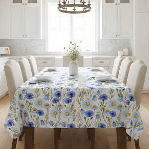 Blue Watercolor Wildflower Tablecloth