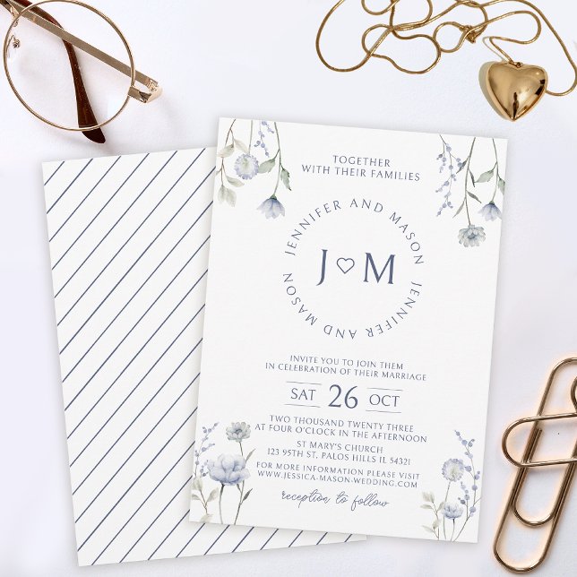 Blue watercolor wildflower wedding invitation (Creator Uploaded)