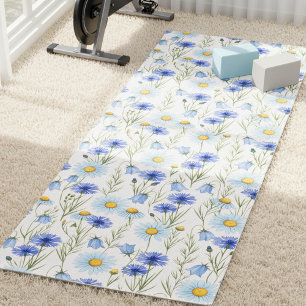 Blue Watercolor Wildflower Yoga Mat