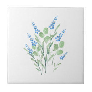 Blue Watercolor Wildflowers Bouquet Ceramic Tile