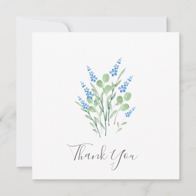 Blue Watercolor Wildflowers Bouquet Thank You Card (Front)