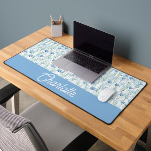 Blue watercolor wildflowers custom name apron desk mat