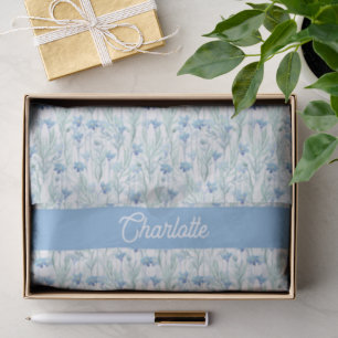 Blue watercolor wildflowers custom name tissue paper
