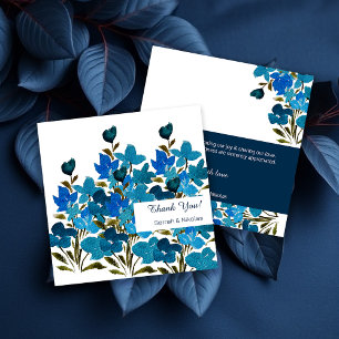 Blue Watercolor Wildflowers Flat Thank You Card